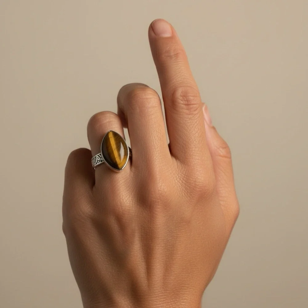 Gilded Horizon Studio Series Tiger Eye Adjustable Ring Gift Boxed - Picture 3 of 5